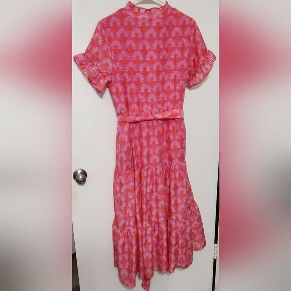 J.Marie Floral Ruffled Tiered Midi Belted Dress Resort Wear Vacation Prairie M - Picture 9 of 9